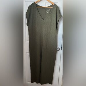 Cotton Slub Maxi Dress Army Green V-neck Universal Thread Women’s Large